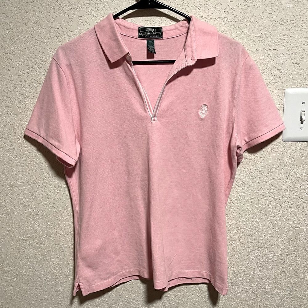 Lauren Ralph Lauren Active- Light Pink Golf Short Sleeve Polo Shirt, Large